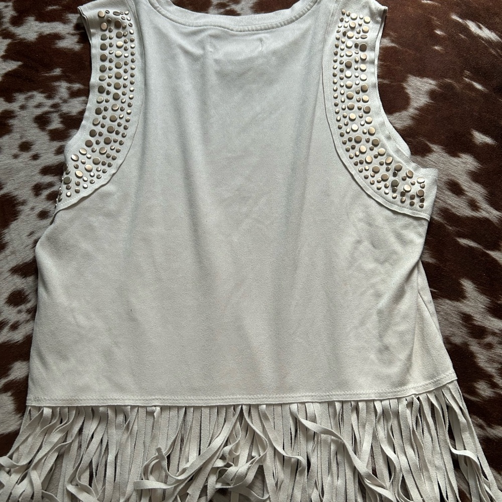 Idyllwind White Studded Fringe Tank Top size small - Picture 5 of 5